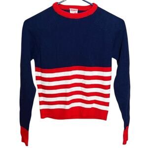 Vintage St. Michael Sweater - Navy and Red Striped Crew Neck Long Sleeve - XS/S